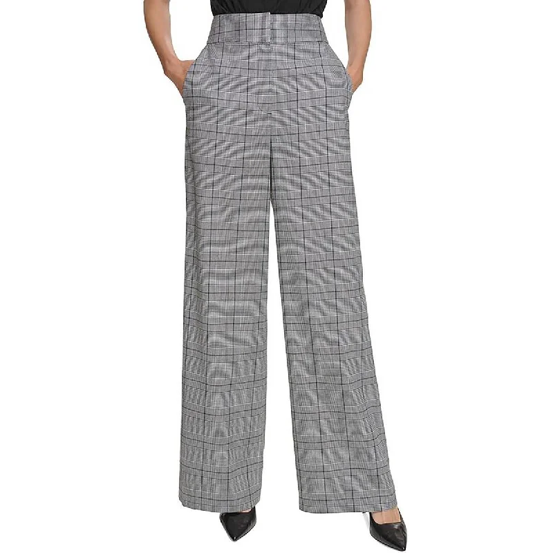 Feminine Soft - Hued Styles Womens Plaid High Rise Wide Leg Pants