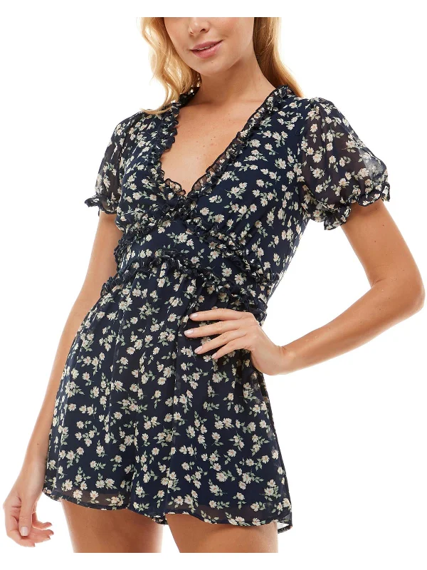 Father's Day Deals Juniors Womens Chiffon Floral Romper