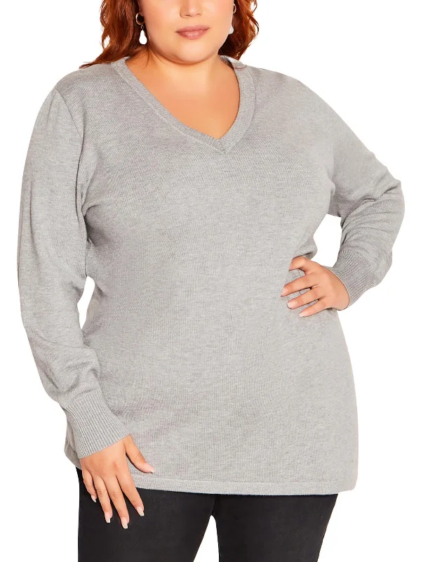 Limited Time Offer Plus Womens Ribbed Trim Stretch V-Neck Sweater