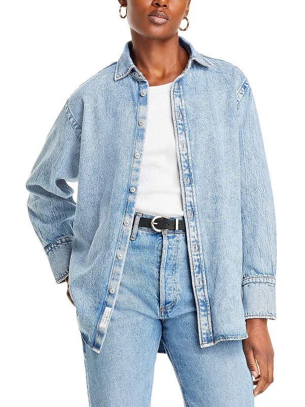 Fashion Essentials Womens Collar Button Up Denim Jacket