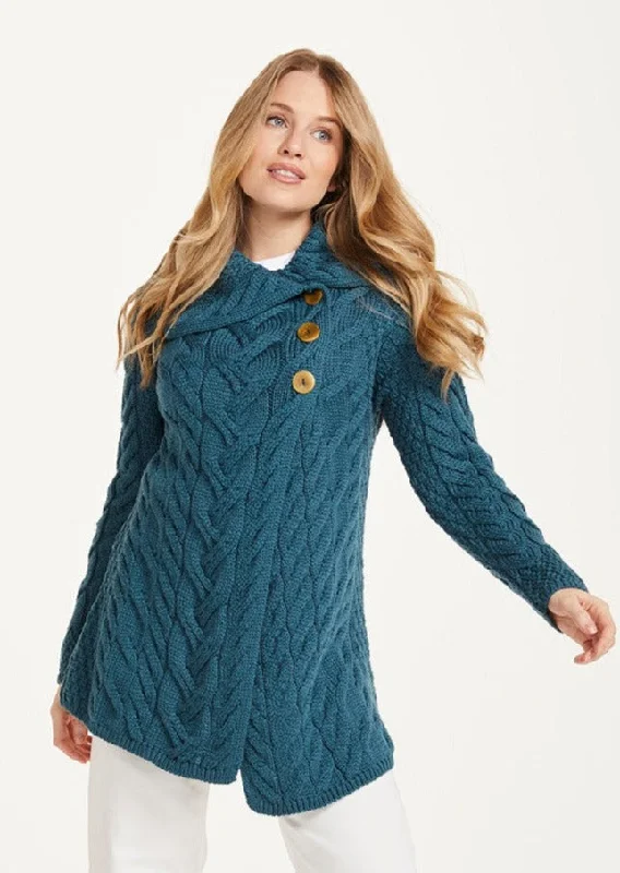 Score Big On Glamorous Red - Carpet Styles Aran 3 Buttoned Longline Cardigan | Irish Sea