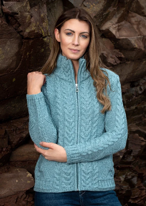 Women's Urban Fashion Cable Knit Aqua Aran Cardigan