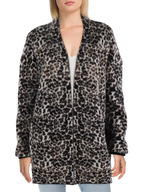 Elegant Fashion Womens Fleece Leopard Cardigan Sweater