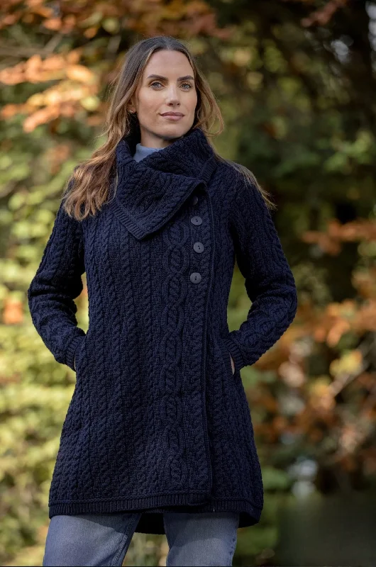 Seasonal Clearance Aran Crafts Chunky Collar Coat | Navy