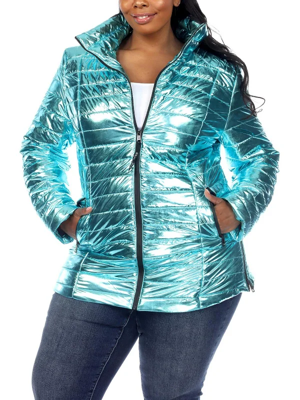 Casual Weekend Relaxed Style Plus Womens Metallic Warm Puffer Jacket