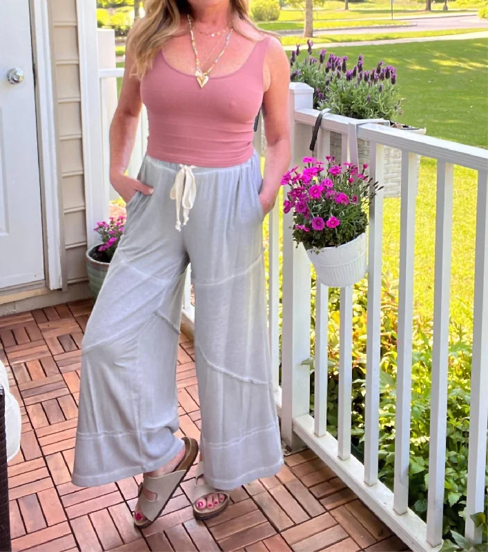 Chic Style Contrast Knit Culottes In Dove Gray