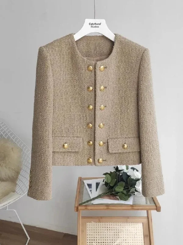 Chic Style, Always In Vogue Short Double Breasted Tweed Jacket