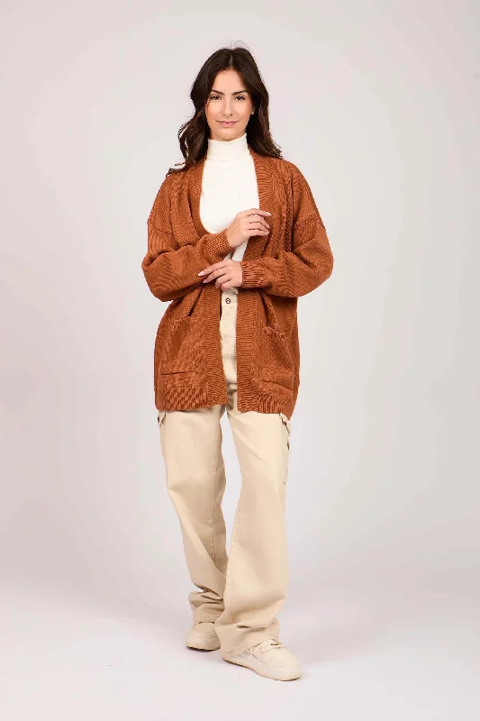 Refined Simplicity Women Long Loose Cardigan orange