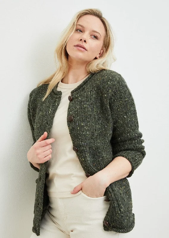 Athleisure Wear Ladies Donegal Wool Cardigan | Green