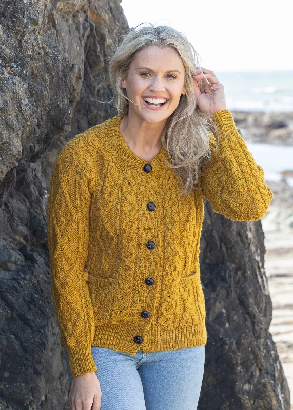 Everyday Fashion Ladies Aran Cardigan | Mustard - Clearance