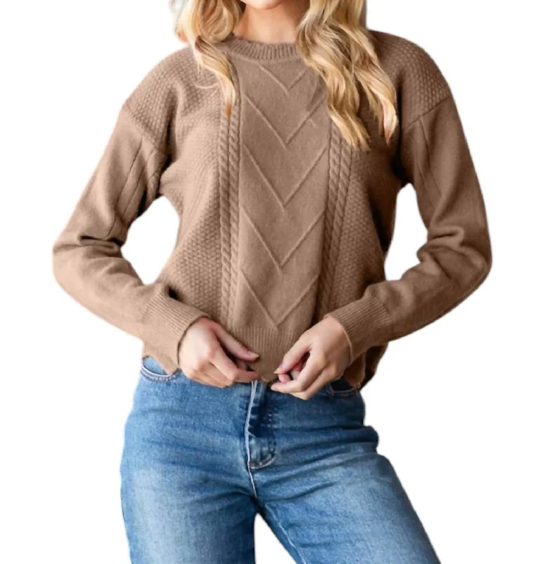 Must Haves Sabrina Zig Zag Hem Sweater In Mocha