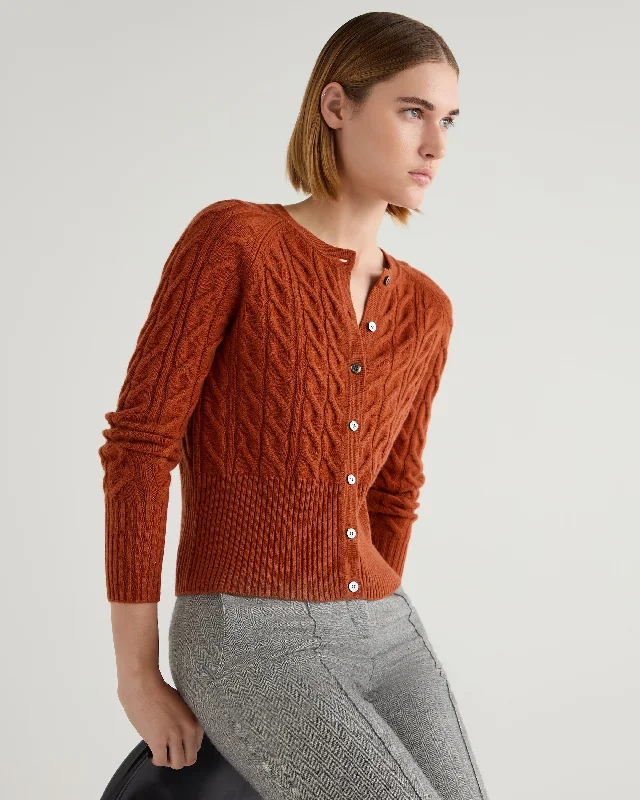 Fresh Styles, Fresh Deals Women's Myla Cable Cashmere Cardigan Rust Orange