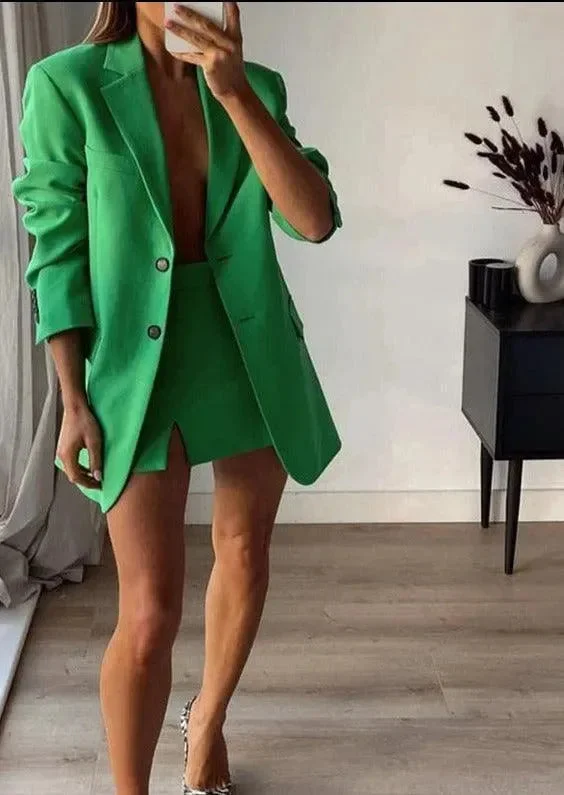 Chic Outfits Green Mini Skirt Suit