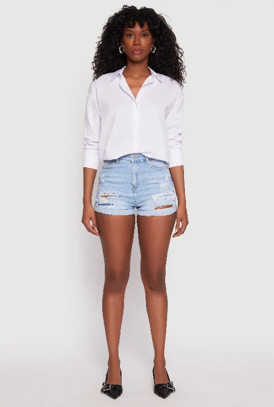 Hollywood Glam Award - Show Style WAX Distressed Denim Mom Shorts