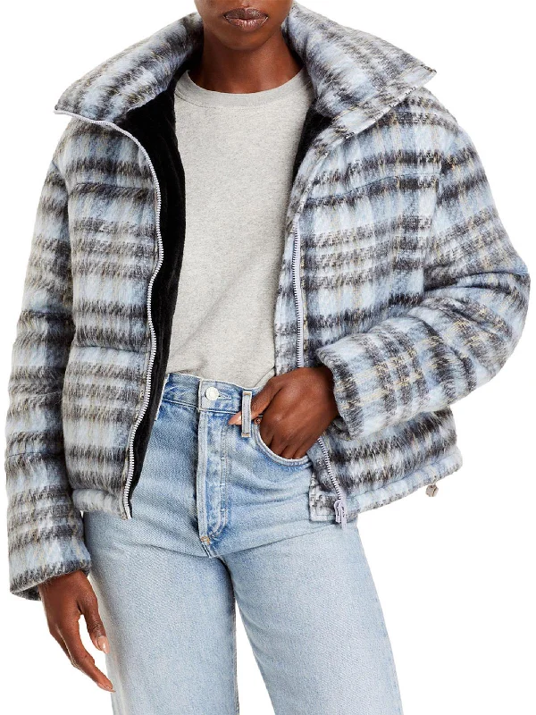 Modern Romance Josh Womens Plaid Faux Fur Lined Quilted Coat