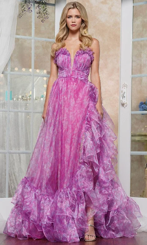 Romantic Date - Night Ensemble Colors Dress 3591 - Ruched Sheer Insert Prom Gown