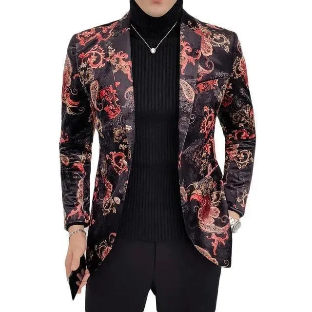 Evening Looks Men Blazer - Coral Print Blazer