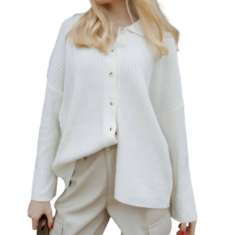 Luxury Fashion Button Up Ribbed Sweater In Ivory