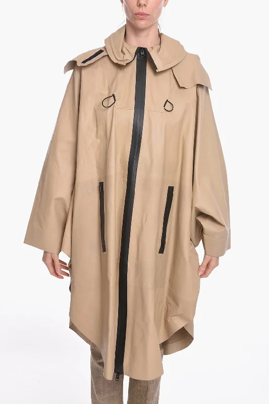 Trendsetter's Closet Bottega Veneta Bat-wing Sleevd Leather Raincoat