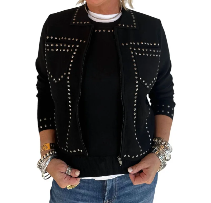 Trendy Pulse Be Serious Studded Jacket In Black