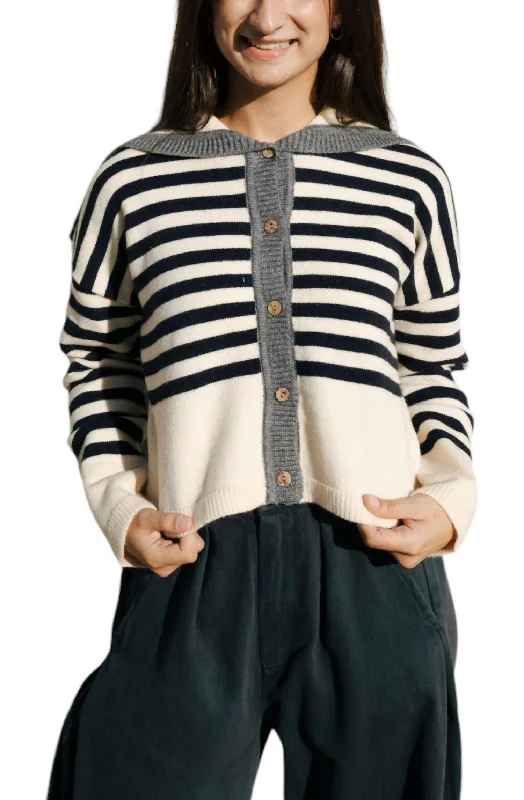 Elevate Your Wardrobe Stripe Sailor Collar Sweater In Navy Stripe