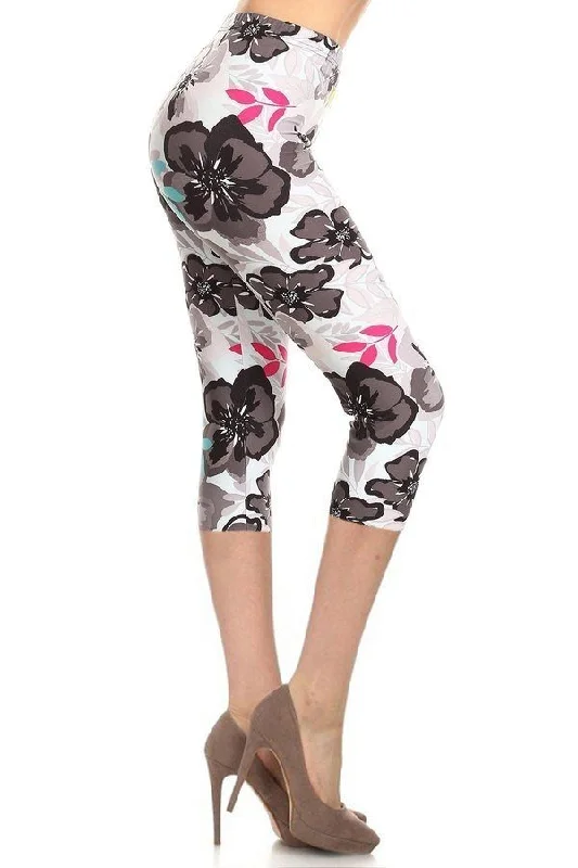 Step Ahead, Lead The Trend FASHNZFAB High Waisted Floral Printed Knit Capri Legging