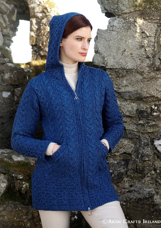 Seasonal Fashion Aran Galway Cardigan With Celtic Knot Zipper | Blue