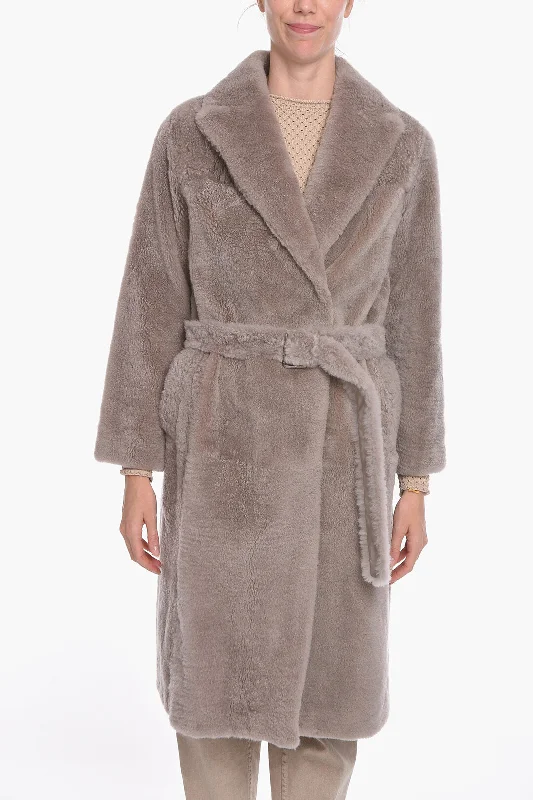 The Epitome Of Modern Women's Fashion Brunello Cucinelli Cashmere Goat Fur Double-breasted Coat with Belt