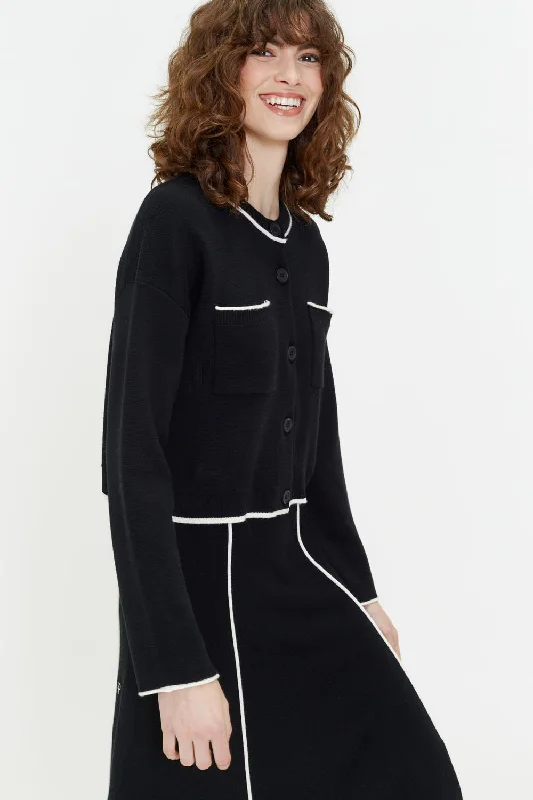 Essentials On Sale Black Merino Jeanne Milano Cardigan