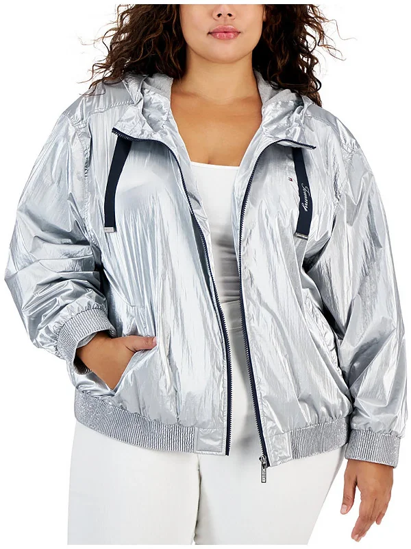 Boho Chic Fashion Plus Womens Logo Nylon Windbreaker Jacket