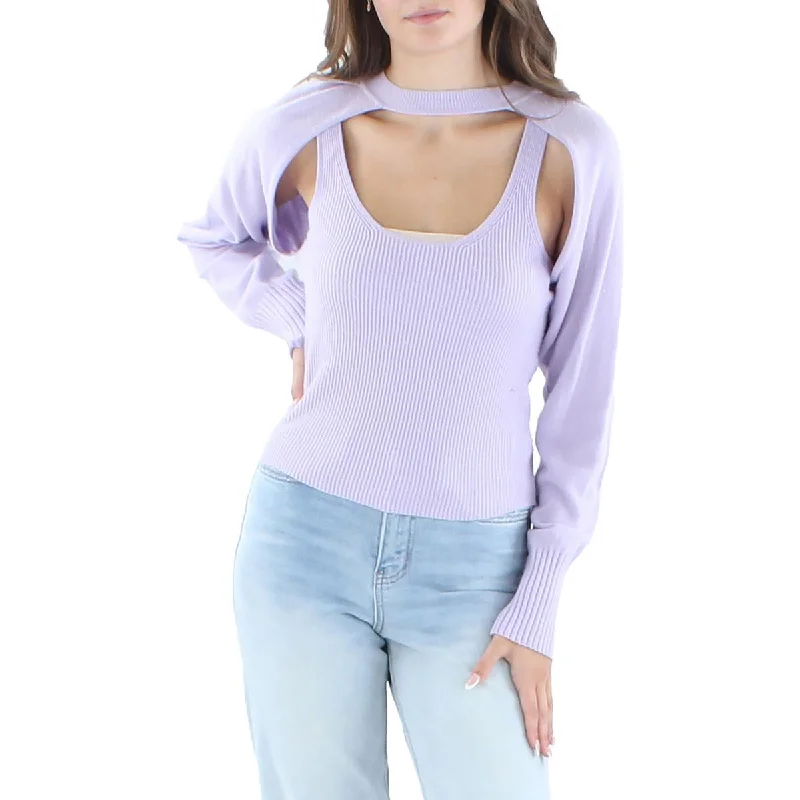 Stylish Basics Cassia Womens Layered Knit Pullover Sweater