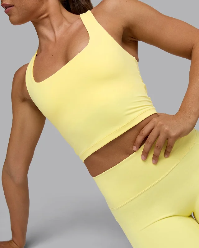 Y2K Nostalgic Fashion Look Staple Square Neck Active Shelf Bra Tank - Lemon