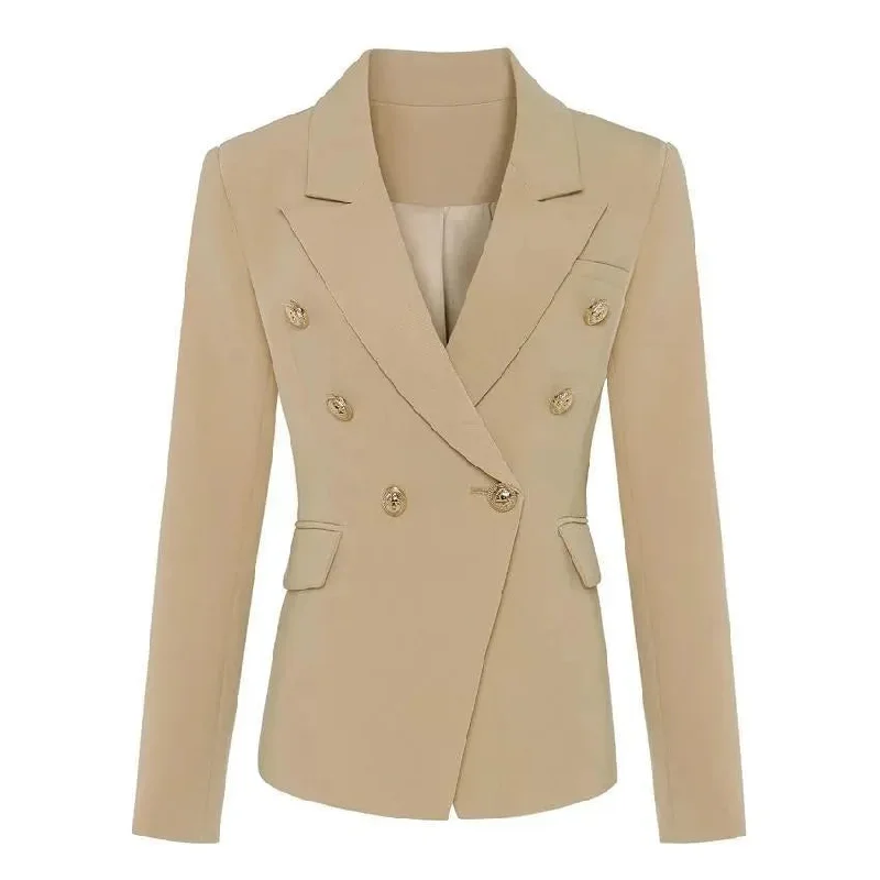 Subtle Sophistication On Duty Khaki Blazer Women - Casual - Plain-Solid