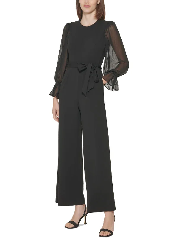 Versatile Wardrobe Essentials Womens Crewneck Sheer Sleeves Jumpsuit