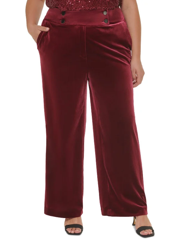 Flash Sale Plus Womens Velvet Pocket Wide Leg Pants