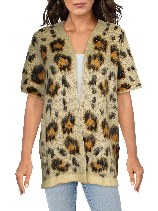 Vintage Fashion Womens Animal Print Open Front Cardigan Sweater