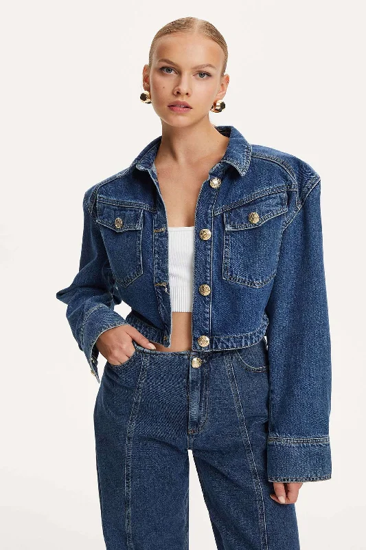 Exclusive Designer Collection Military Buttoned Crop Denim Jacket