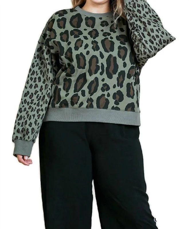 Trendsetter's Closet Wild Leopard Sweater In Olive Mix