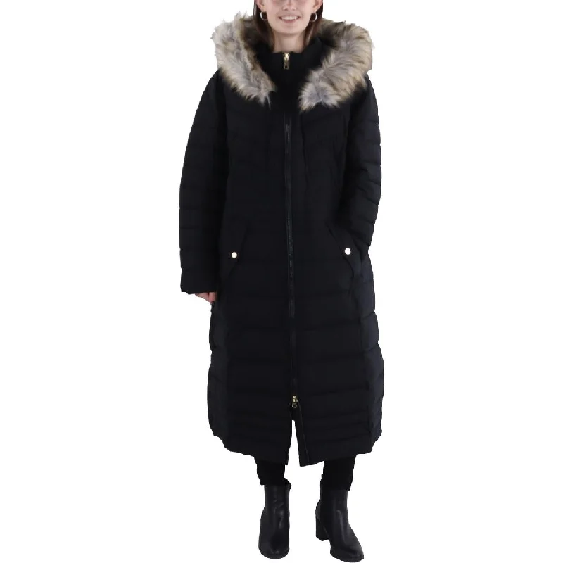 Fashion Deal Plus Womens Faux Fur Trim Hooded Long Coat