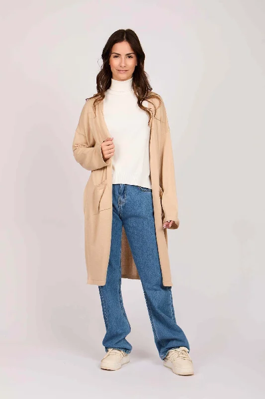 Casual Weekend Relaxed Style Women Long Buttoned Cardigan Beige