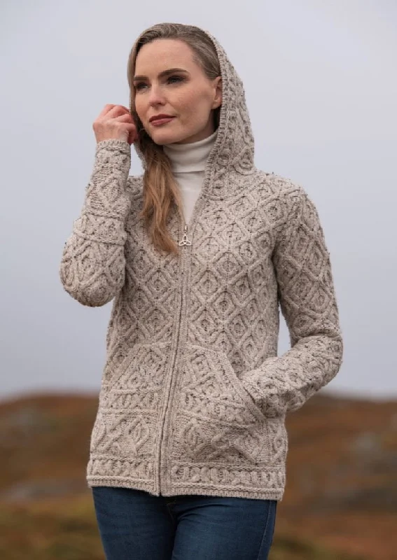 Crazy Price Slashing Skellig Aran Zip Cardigan With Hood | Oatmeal