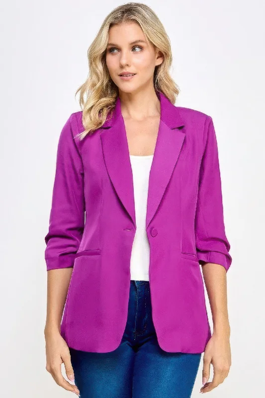 Modern Romance Buttoned Detail 3/4 Sleeve Blazer