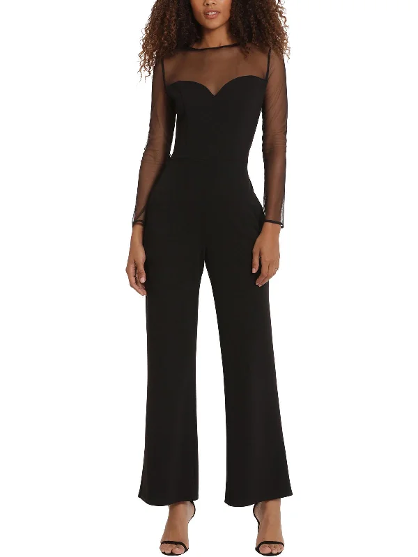 Style Upgrade Womens Mesh Inset Wide Leg Jumpsuit