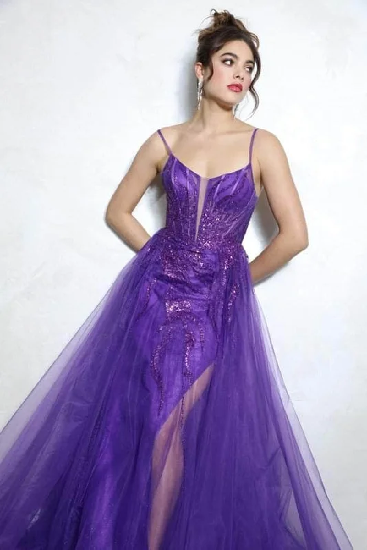 Stay Ahead In Style Eureka Fashion EK112 - Tulle Overskirt Long Gown