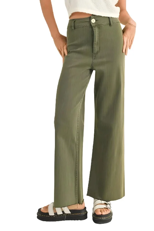 Women's Fashion Hotspots Wide Leg Cut-Off Denim In Olive