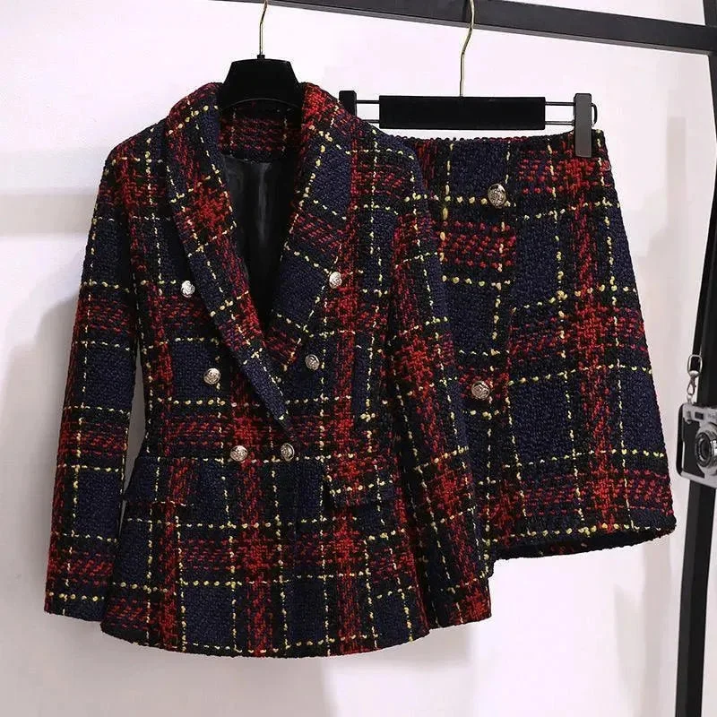 Weekend Special Red Plaid Tweed Skirt Suit