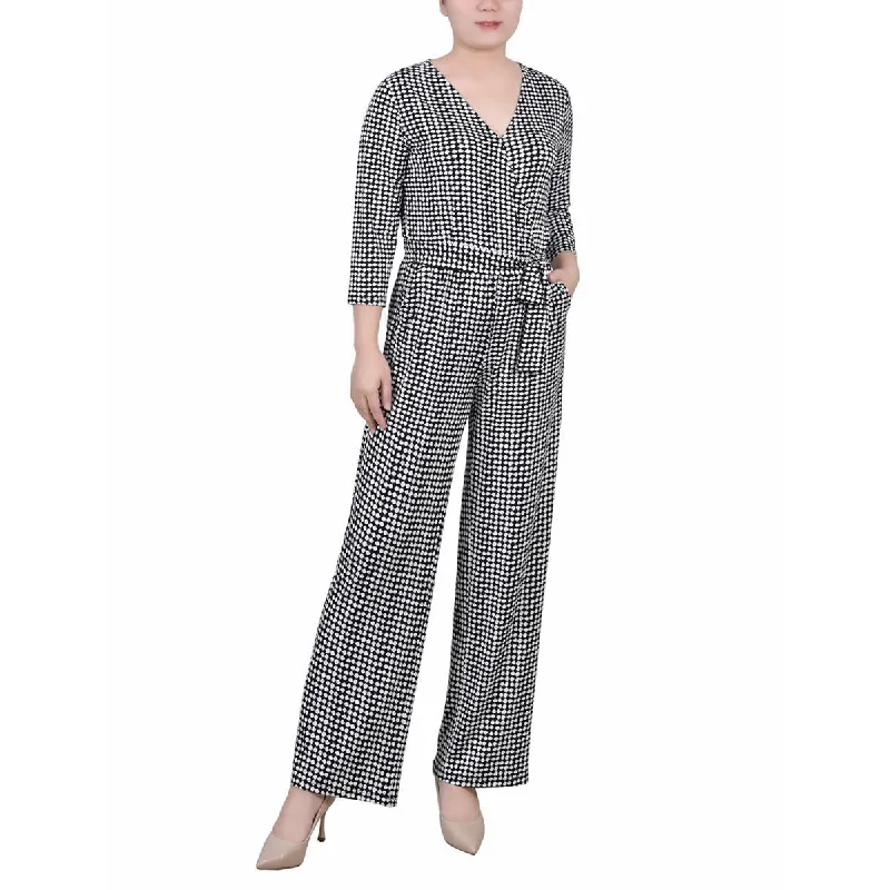 Refined Simplicity Petites Womens Solid Wide Leg Jumpsuit