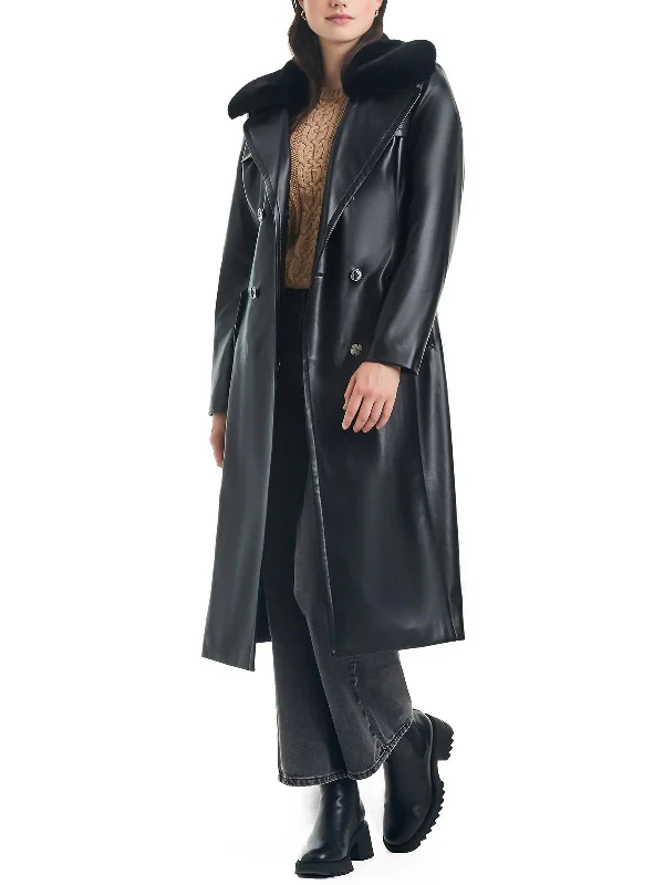 Fashion Sale Womens Faux Leather Long Trench Coat