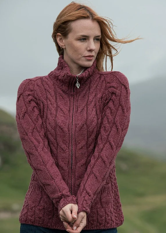 Summer Splash Sale Aran Full Zip Cardigan | Raspberry