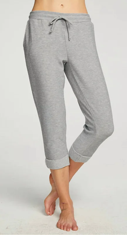 Sophisticated Style Rpet Cozy Knit Cropped Roll Hem Jogger In Heather Grey